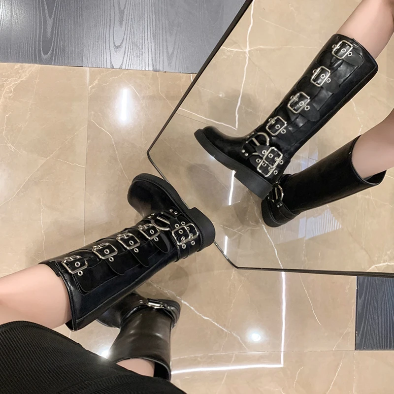 Woman Boots Knee High Platform Punk Gothic New Rock Leather Boots - Uniqwear