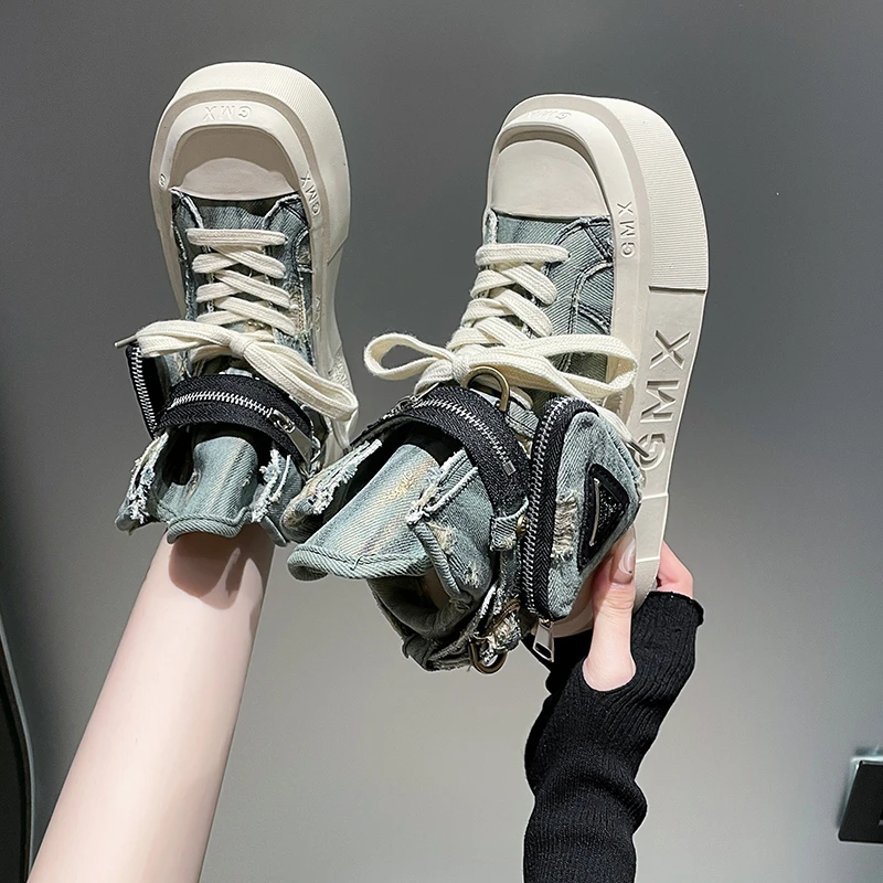 Women's Ankle Punk Gothic Classic Denim Platform Shoes - Uniqwear