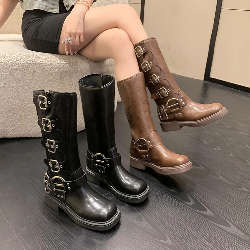 Woman Boots Knee High Platform Punk Gothic New Rock Leather Boots - Uniqwear