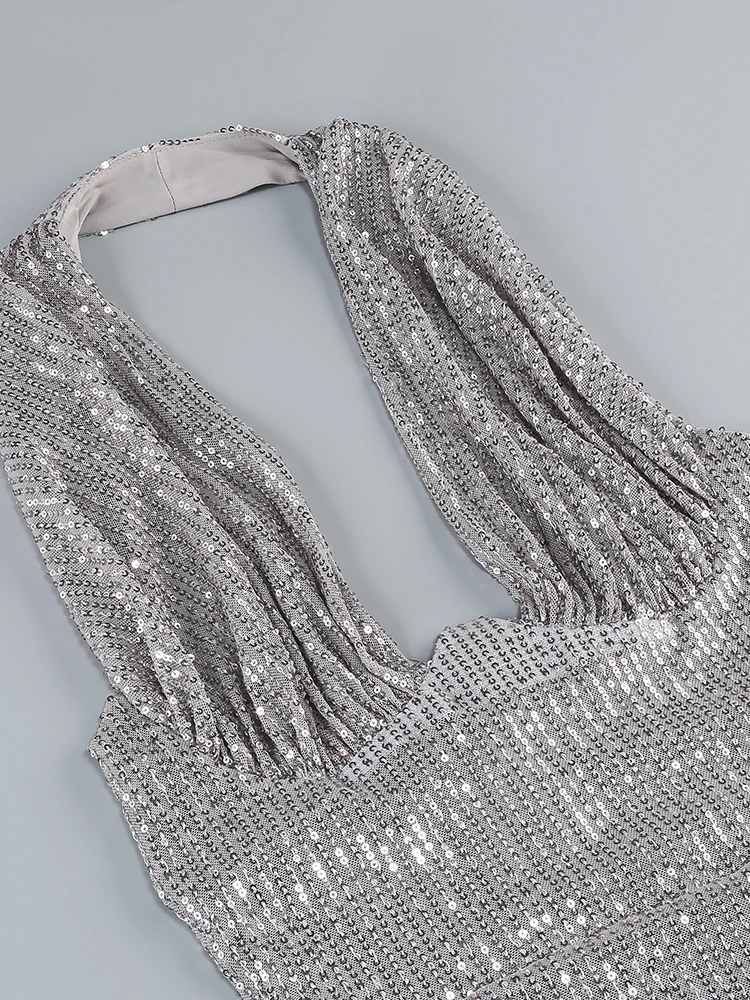 Sexy Halter Deep V Neck Sequins Maxi Dress Women - Uniqwear