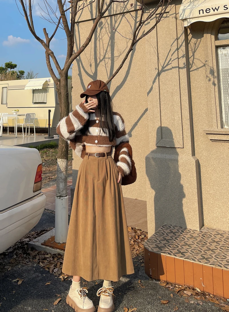Vintage Belt Midi Skirt Women High Waist - Uniqwear