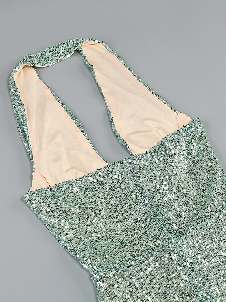 Sexy Halter Deep V Neck Sequins Maxi Dress Women - Uniqwear
