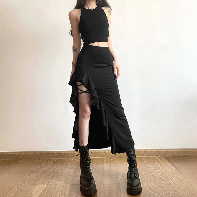 Gothic Black High Waist Mid Skirt - Uniqwear