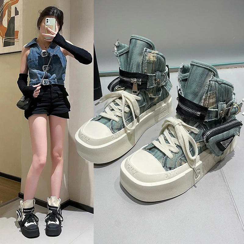 Women's Ankle Punk Gothic Classic Denim Platform Shoes - Uniqwear