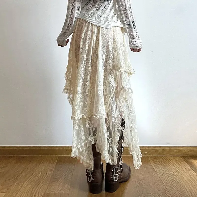 Lace Asymmetrical Skirt Fairycore Women Vintage - Uniqwear