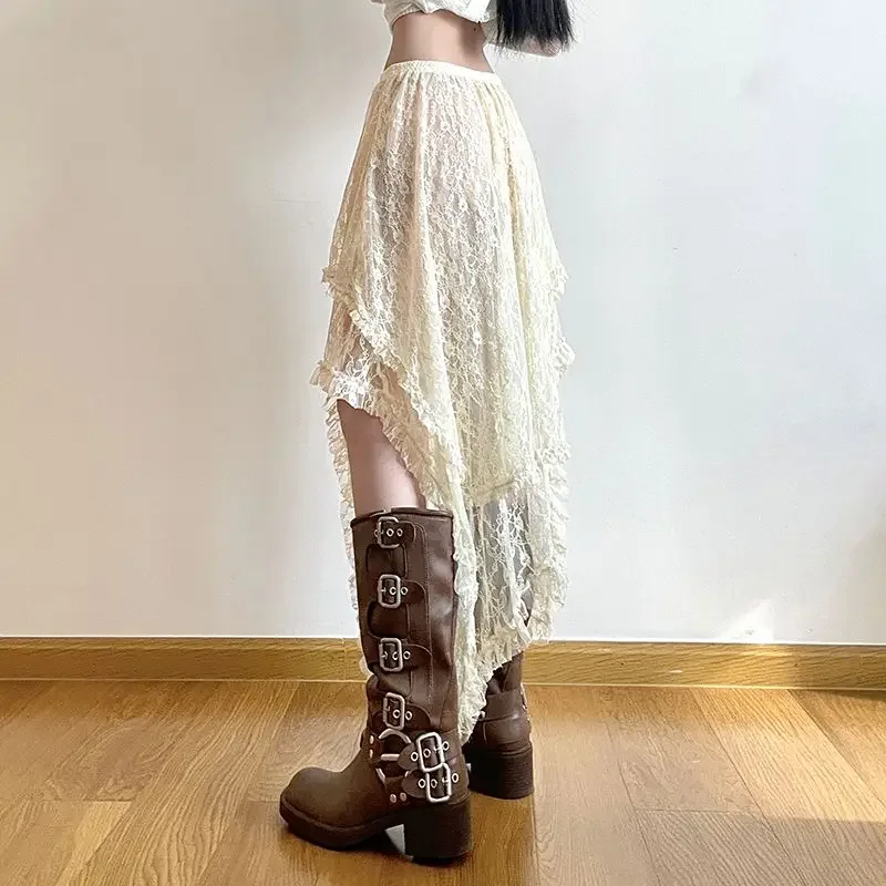 Lace Asymmetrical Skirt Fairycore Women Vintage - Uniqwear