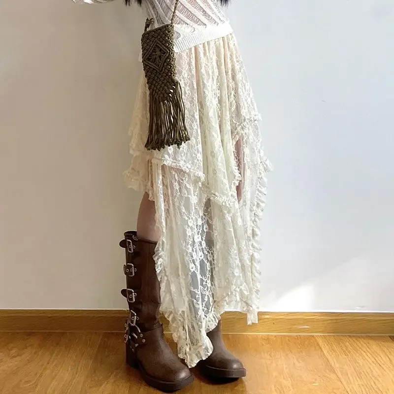 Lace Asymmetrical Skirt Fairycore Women Vintage - Uniqwear