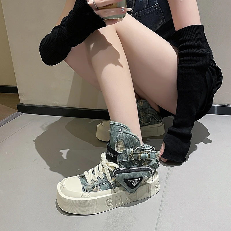 Women's Ankle Punk Gothic Classic Denim Platform Shoes - Uniqwear