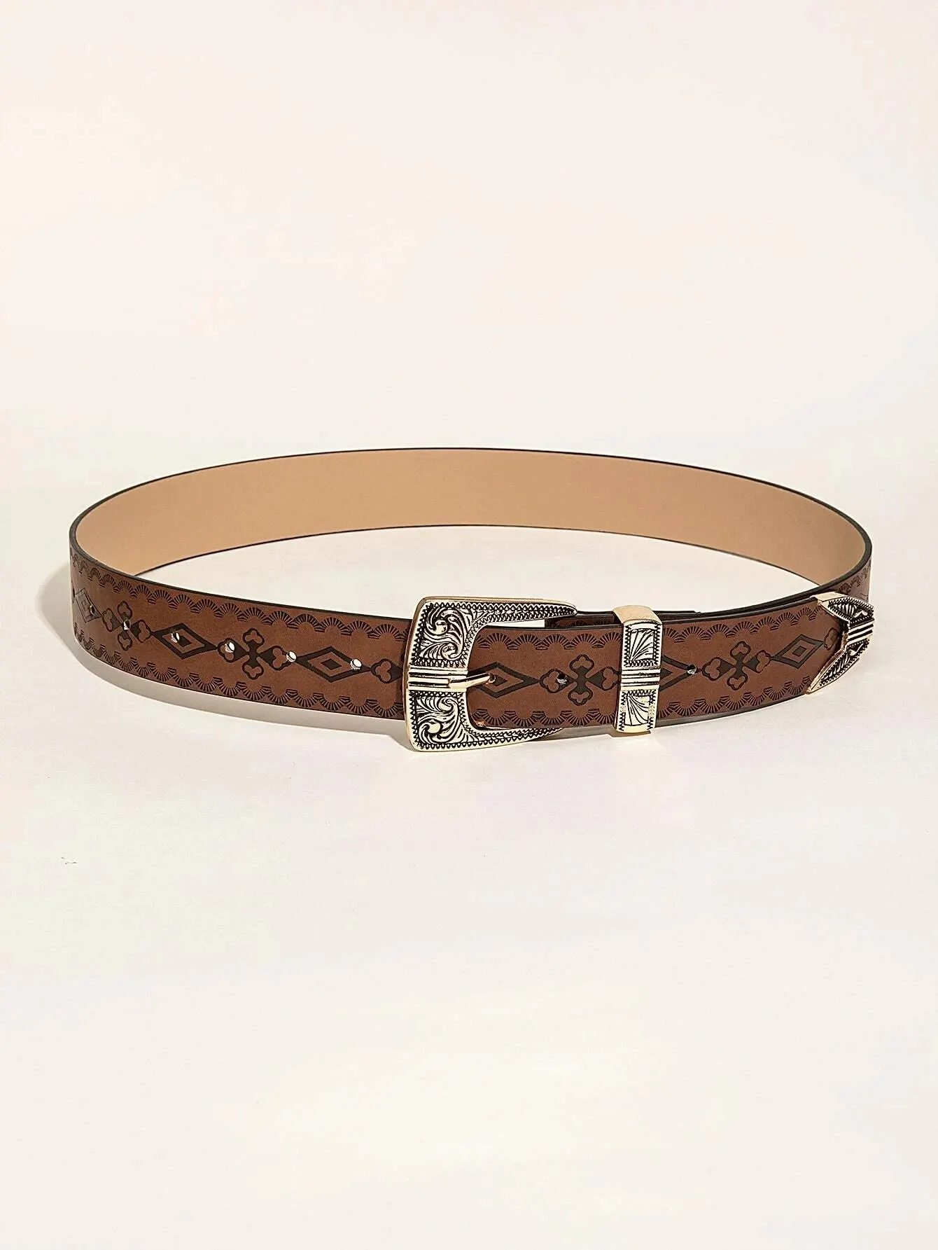 Vintage Carved Buckle PU Wide Boho Brown Western Belts - Uniqwear