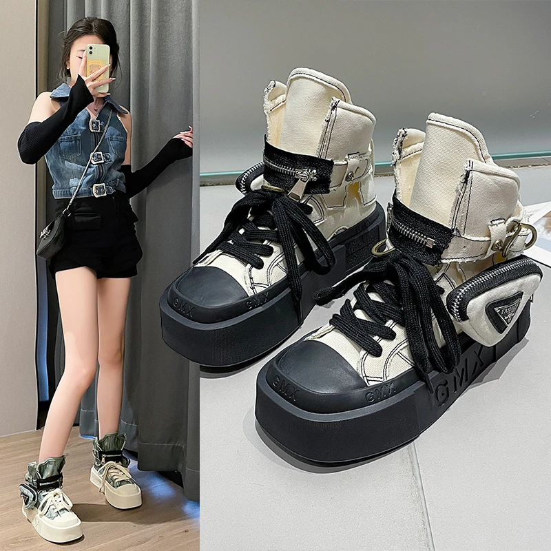Women's Ankle Punk Gothic Classic Denim Platform Shoes - Uniqwear