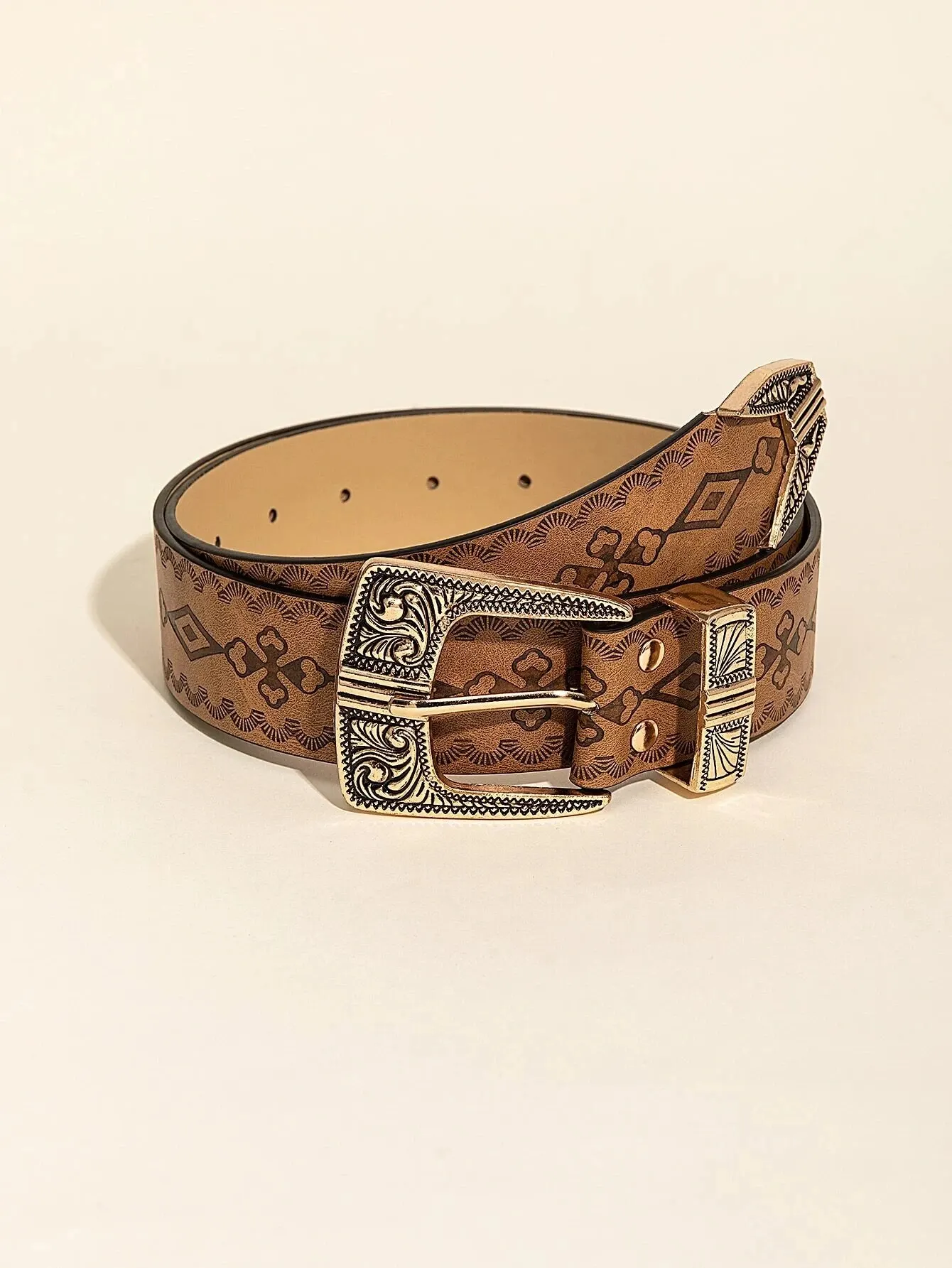 Vintage Carved Buckle PU Wide Boho Brown Western Belts - Uniqwear
