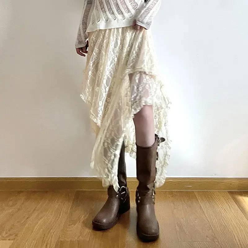Lace Asymmetrical Skirt Fairycore Women Vintage - Uniqwear