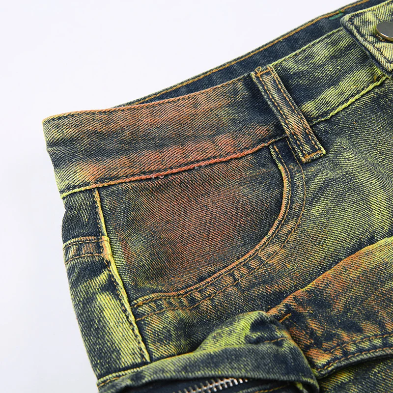 Women's Denim Skirts Green Irregular Multiple Pockets Cargo - Uniqwear