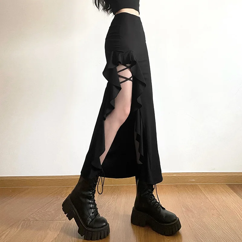 Gothic Black High Waist Mid Skirt - Uniqwear