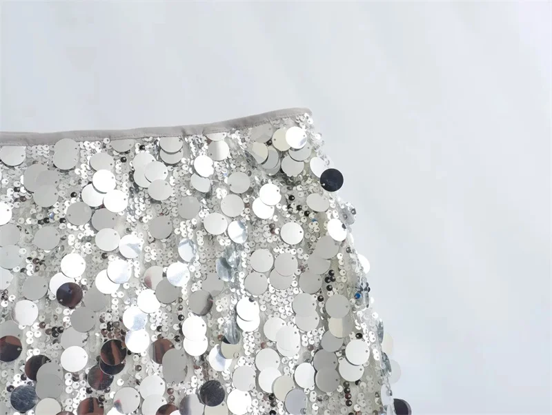 Silver Sequin Skirt Woman High Waist Mini Skirt - Uniqwear