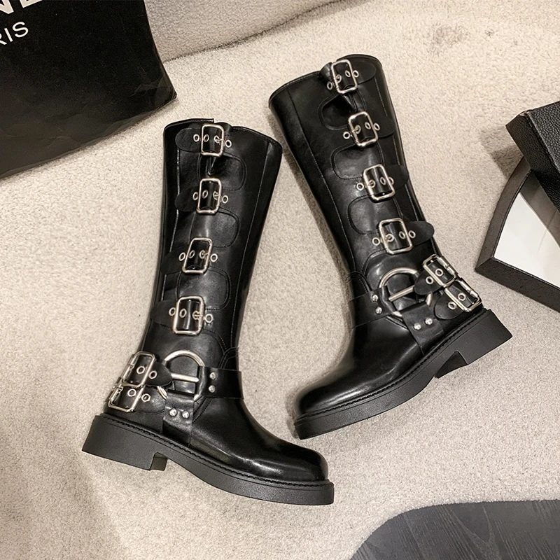 Woman Boots Knee High Platform Punk Gothic New Rock Leather Boots - Uniqwear