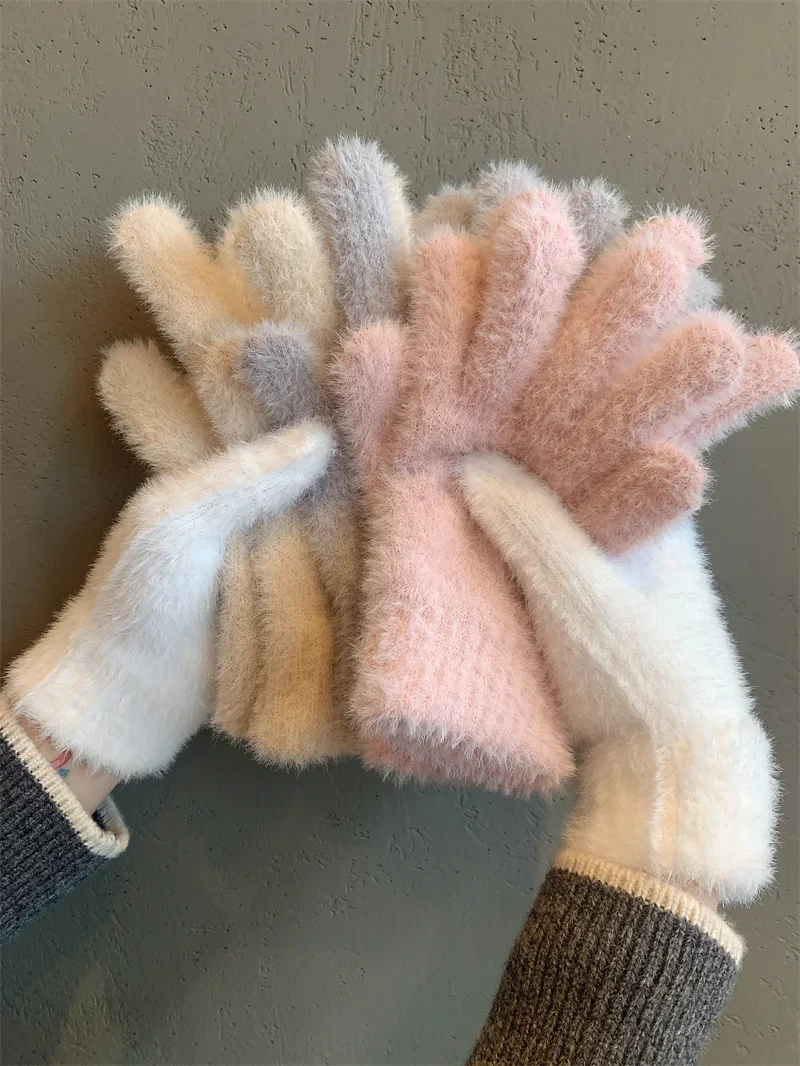 Fashion Winter Mink Velvet Five Finger Gloves - Uniqwear