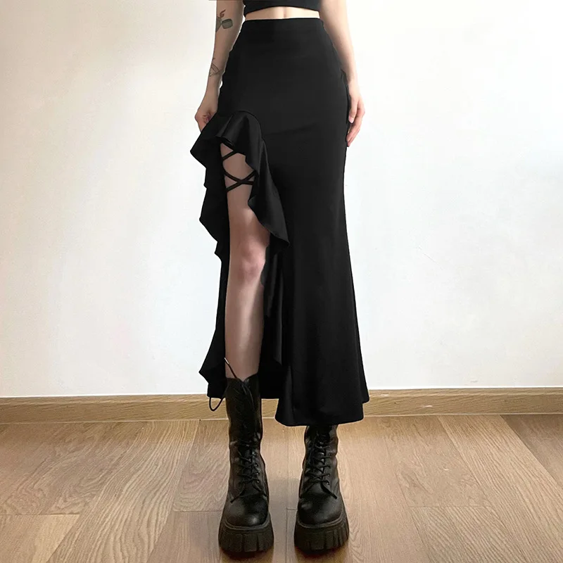 Gothic Black High Waist Mid Skirt - Uniqwear