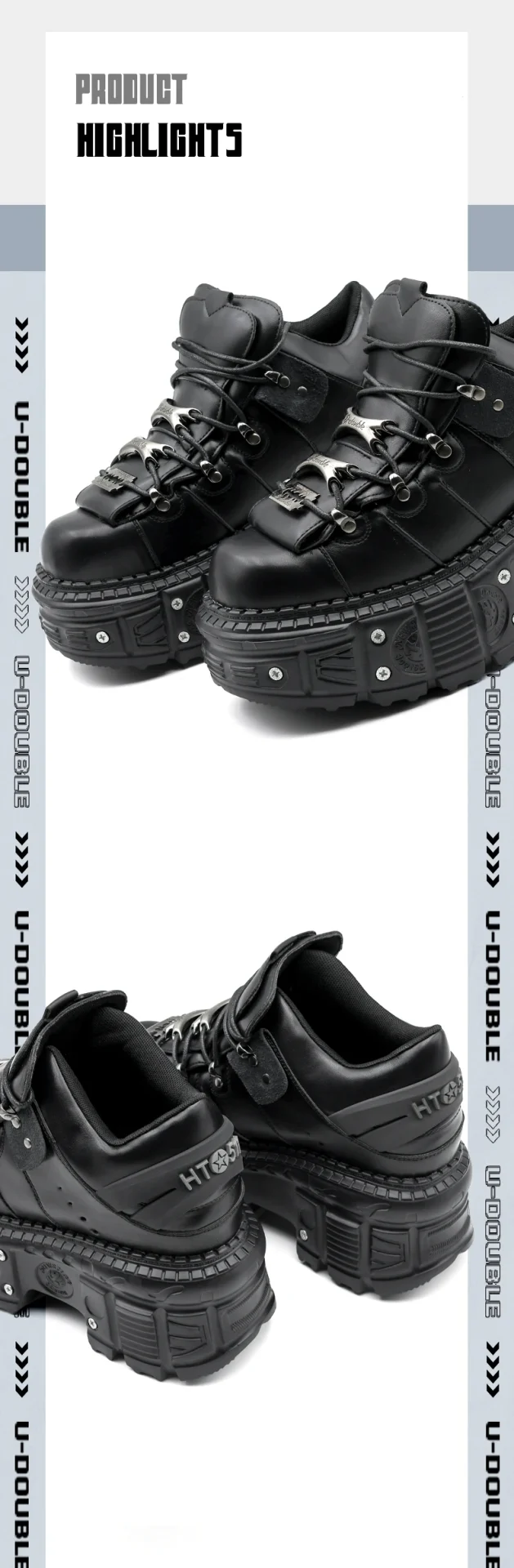 New Punk Style Women Shoes Lace-up Height 6CM Platform Sneakers - Uniqwear