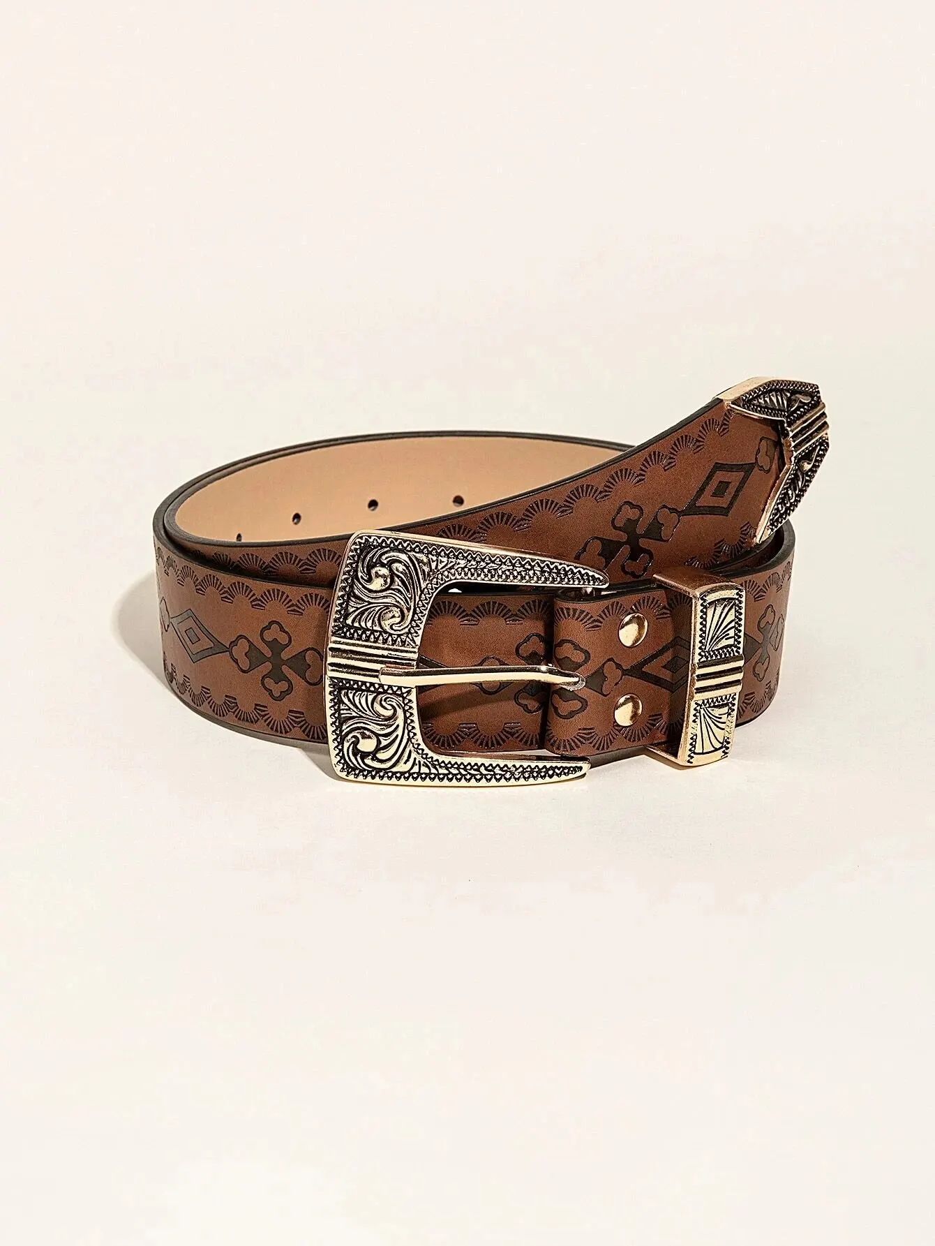 Vintage Carved Buckle PU Wide Boho Brown Western Belts - Uniqwear