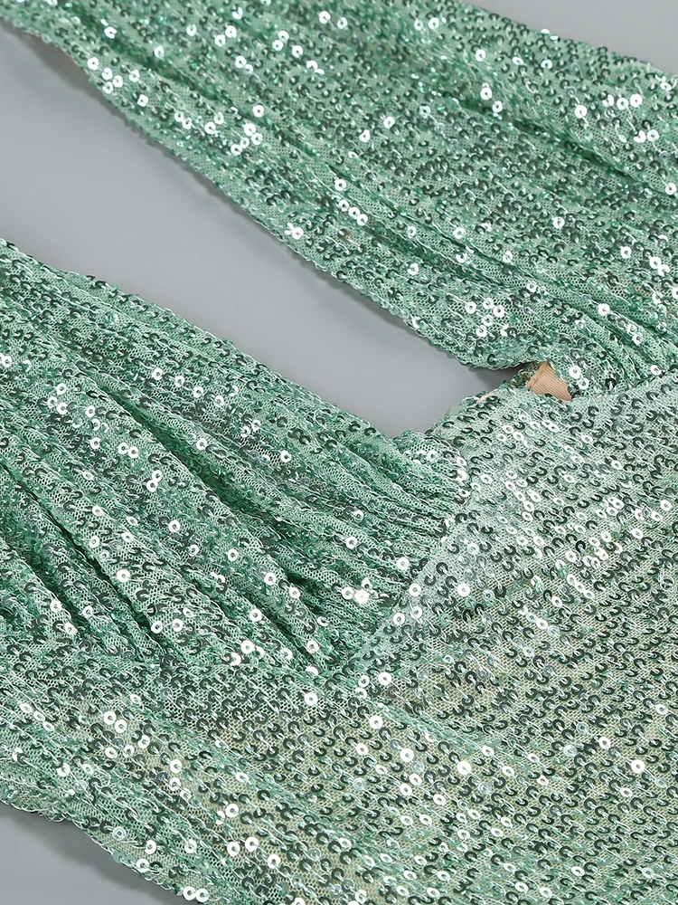Sexy Halter Deep V Neck Sequins Maxi Dress Women - Uniqwear