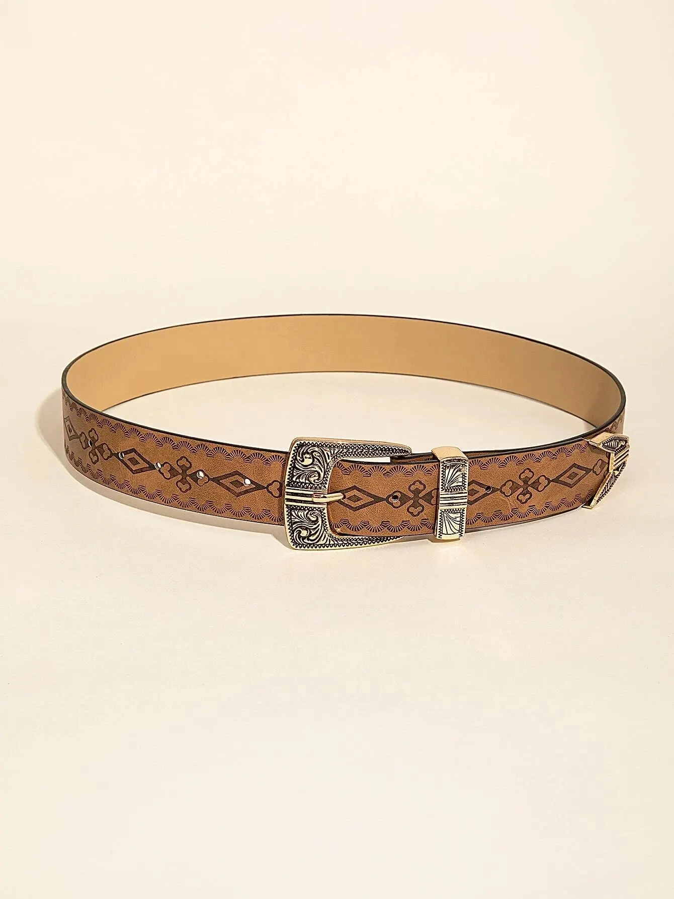 Vintage Carved Buckle PU Wide Boho Brown Western Belts - Uniqwear