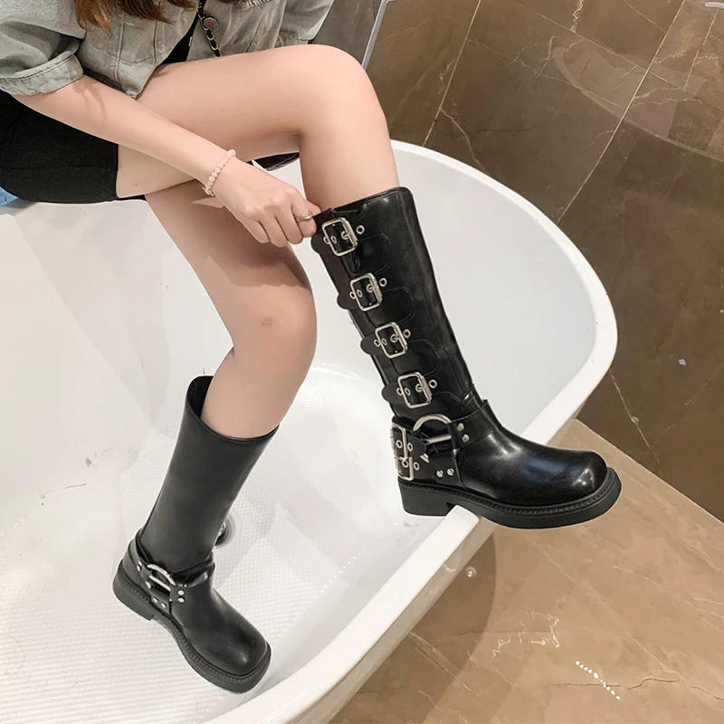 Woman Boots Knee High Platform Punk Gothic New Rock Leather Boots - Uniqwear