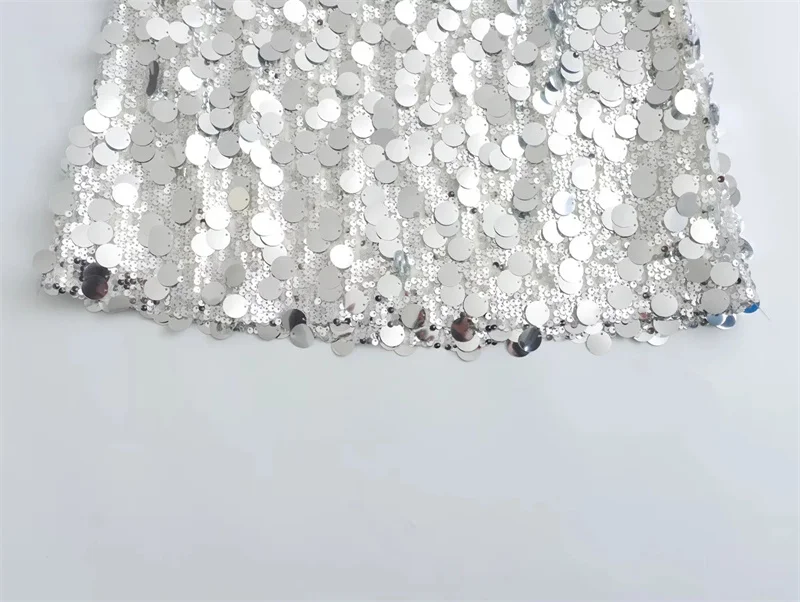 Silver Sequin Skirt Woman High Waist Mini Skirt - Uniqwear