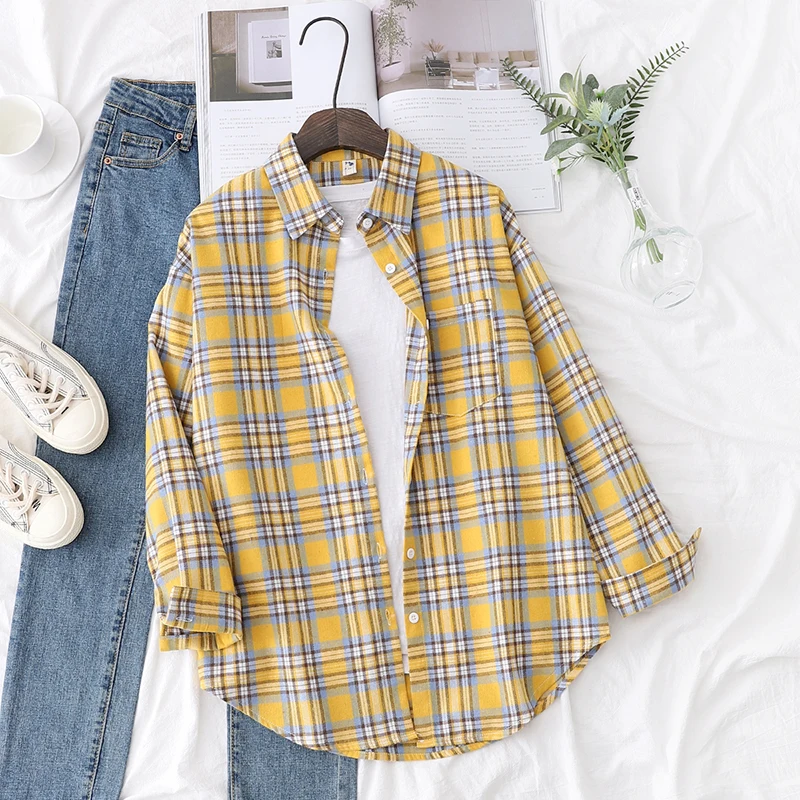 Loose Women Plaid Shirt Fresh College Design - Uniqwear