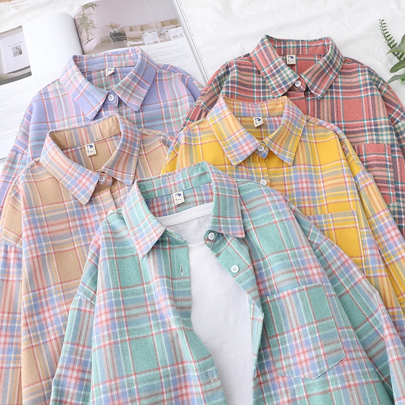 Loose Women Plaid Shirt Fresh College Design - Uniqwear