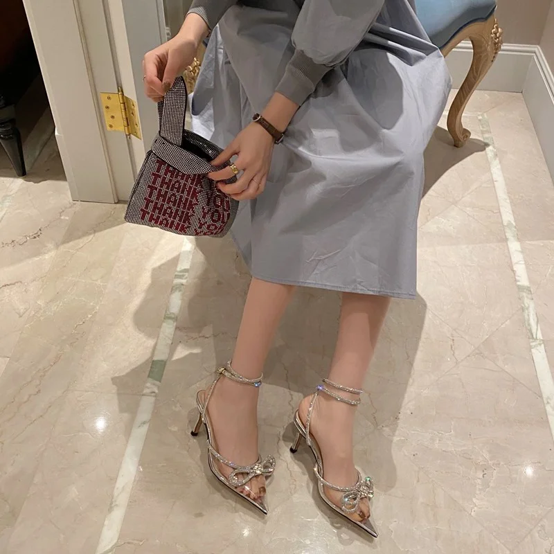 New Fashion Glitter Rhinestones Women Thin High Heels - Uniqwear
