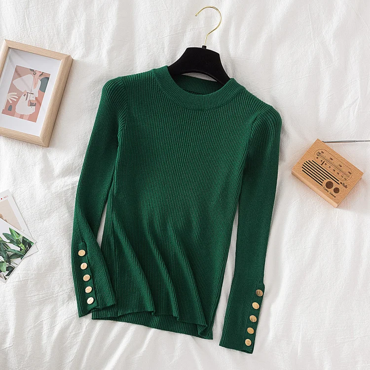 Women casual button o-neck soft sweater - Uniqwear