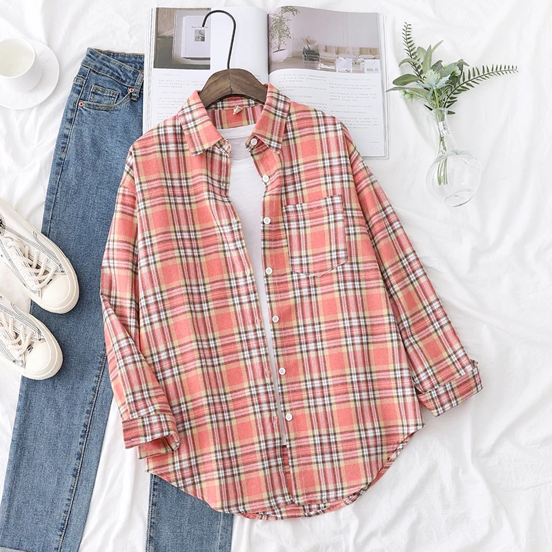 Loose Women Plaid Shirt Fresh College Design - Uniqwear