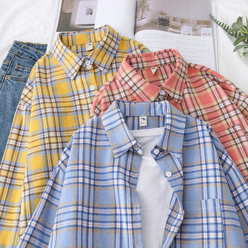 Loose Women Plaid Shirt Fresh College Design - Uniqwear