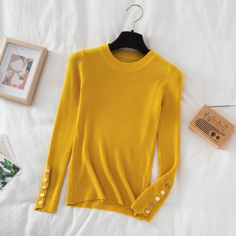 Women casual button o-neck soft sweater - Uniqwear