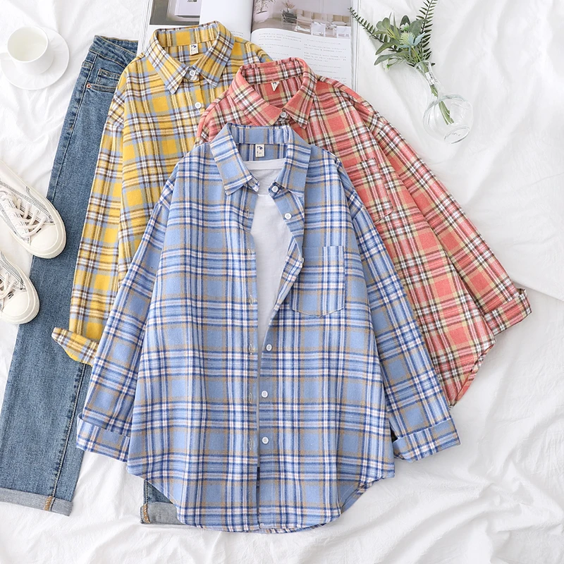 Loose Women Plaid Shirt Fresh College Design - Uniqwear