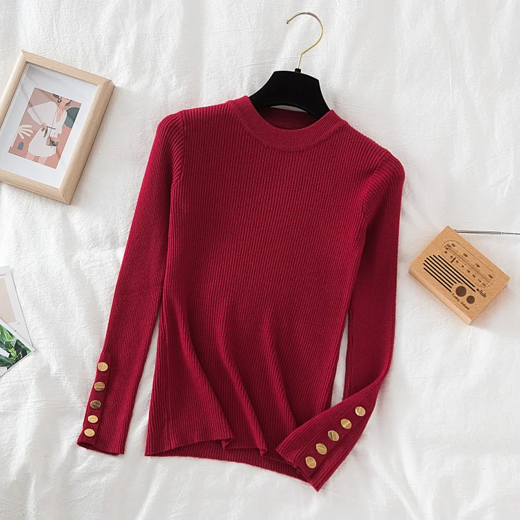 Women casual button o-neck soft sweater - Uniqwear
