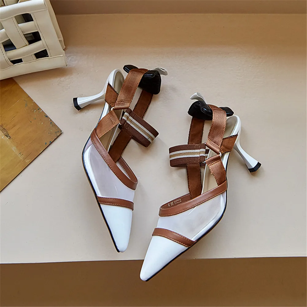 Classic Women Sandals Cow Leather&Mesh Pointed Toe - Uniqwear