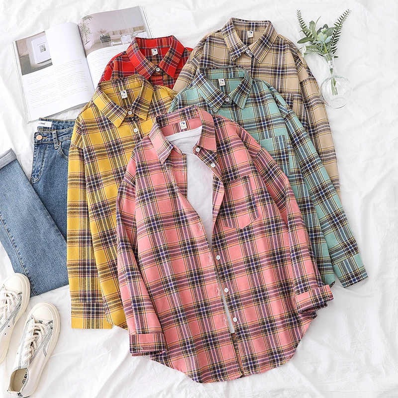 Loose Women Plaid Shirt Fresh College Design - Uniqwear
