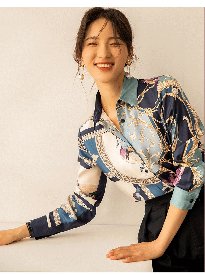 High Quality Casual Bird Floral Print Female Shirt - Uniqwear