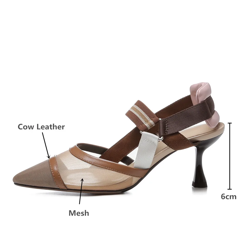 Classic Women Sandals Cow Leather&Mesh Pointed Toe - Uniqwear