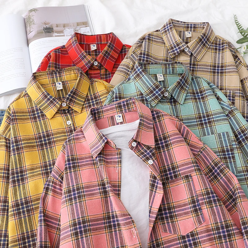Loose Women Plaid Shirt Fresh College Design - Uniqwear
