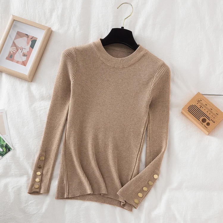 Women casual button o-neck soft sweater - Uniqwear