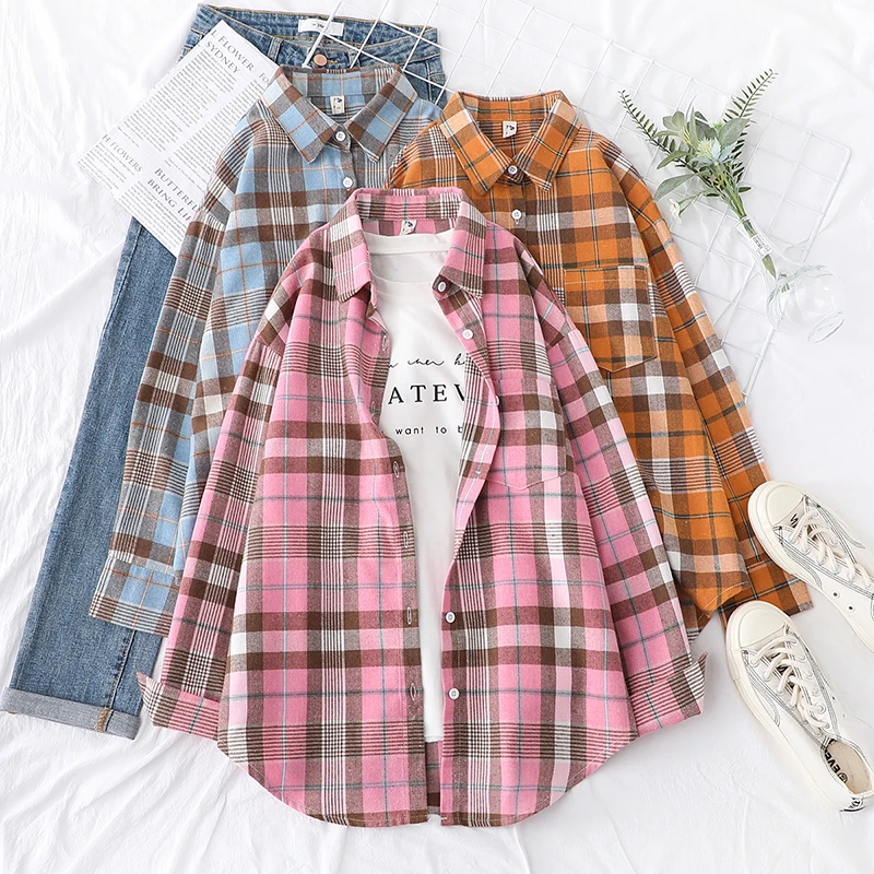 Loose Women Plaid Shirt Fresh College Design - Uniqwear
