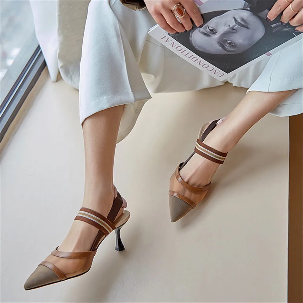 Classic Women Sandals Cow Leather&Mesh Pointed Toe - Uniqwear