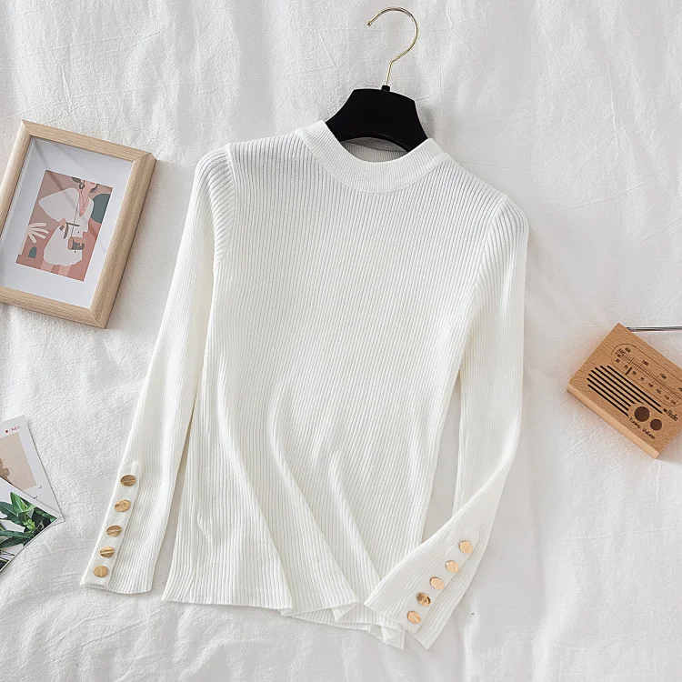 Women casual button o-neck soft sweater - Uniqwear