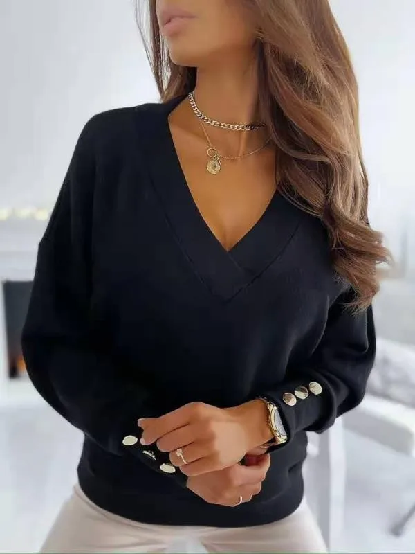 New Long Sleeve Knitted Women Sweater V-neck - Uniqwear