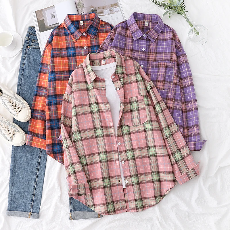 Loose Women Plaid Shirt Fresh College Design - Uniqwear