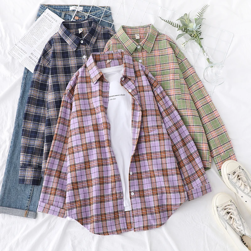 Loose Women Plaid Shirt Fresh College Design - Uniqwear
