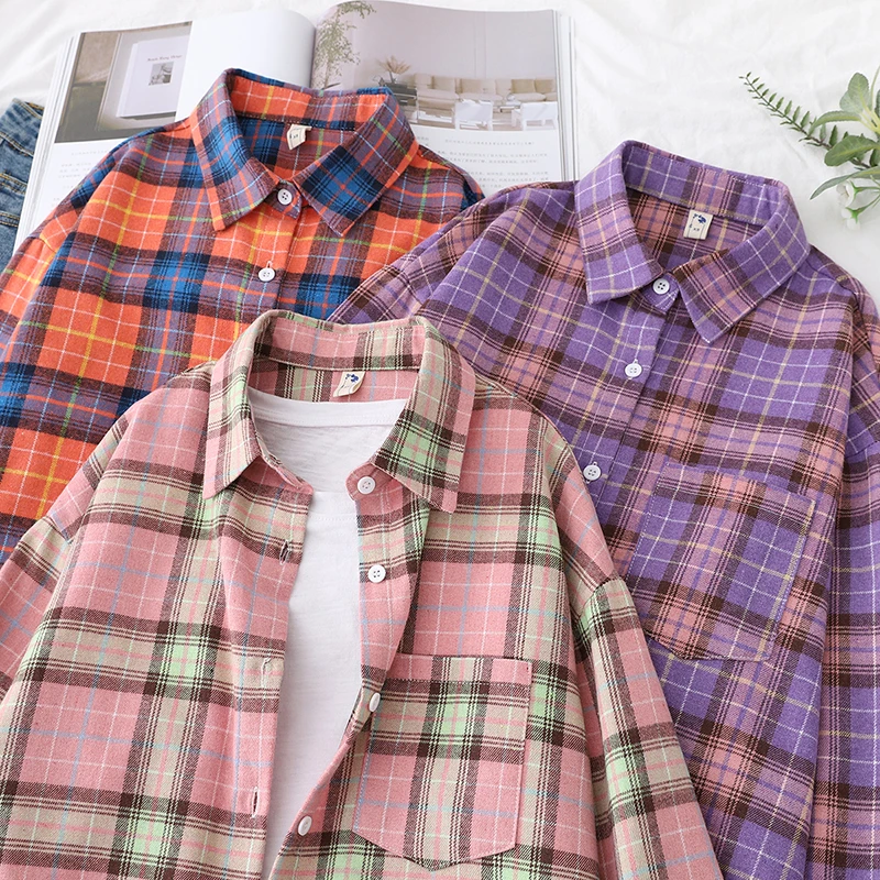 Loose Women Plaid Shirt Fresh College Design - Uniqwear